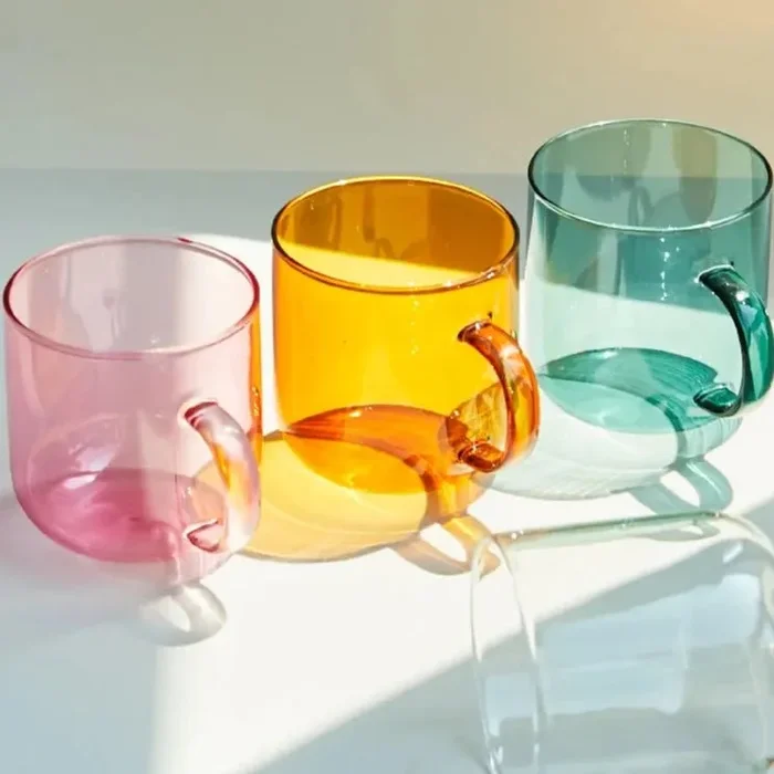 AuroraGlow – Hitzebeständige, farbenfrohe Kaffeegläser mit Griff: Haushaltsmilch-Frühstückstasse, nordische moderne Becher-Trinkgläser