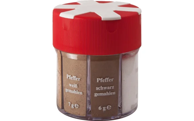 BasicNature Gewürzstreuer 6 in 1 mit Salz / Pfeffer weiß / Pfeffer schwarz / Paprika / Curry / Knoblauch