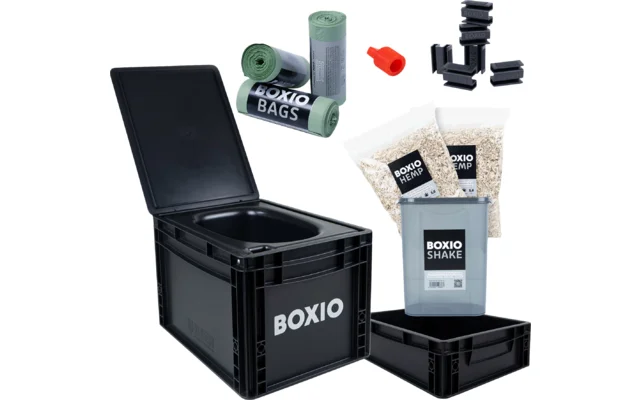 Boxio Toilet Max Plus Trenntoilette Komplettset bestehend aus Toilet / Solo-Up / Plug / 2 x Hanfstreu / 3 x Bags / Shake / 6 x Clips