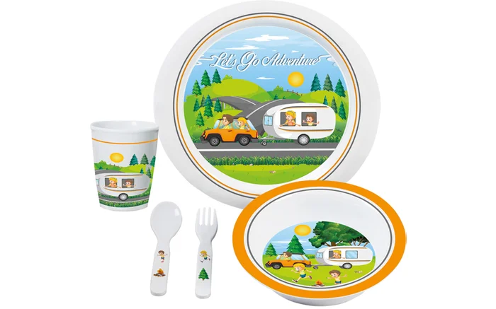 Brunner LET’S GO ADVENTURE Melamin-Kindergeschirr-Set, 5-teilig
