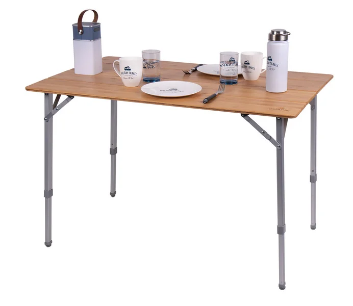 Camping-Tisch mit Bambusplatte – 100 x 65 x 42/65 cm