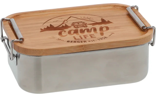 Camplife Edelstahldose mit Bambusdeckel und Bügel