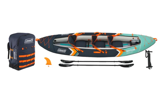 Coleman aufblasbares Kajak Kit Sevylor Maui 2+1 für 2 Erwachsene und 1 Kind inkl. 2 Paddel / wasserdichte Tasche / Getränkehalter / Luftpumpe