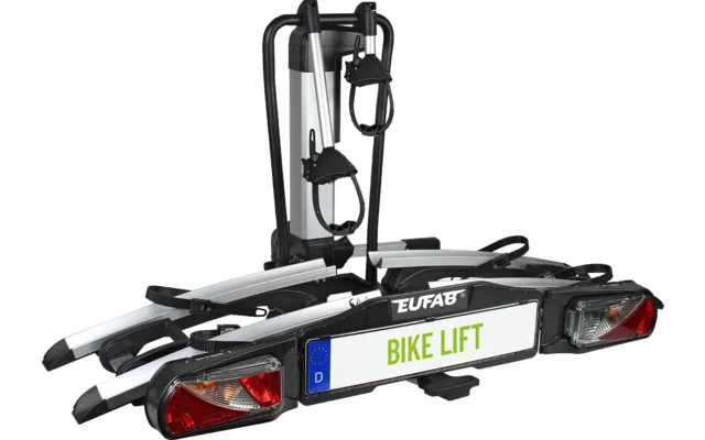 Eufab Bike Lift Fahrradträger für 2 Fahrräder auf der Anhängerkupplung schwarz, E-Bike geeignet