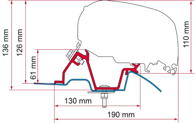 Fiamma Adapter Halterung F65 Eagle 400 für MB Sprinter H2 / VW Crafter