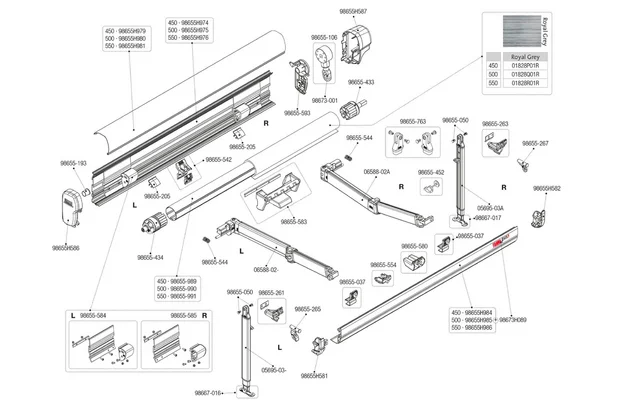 Fiamma Halteplatte Frontblende für Markise F45L / F45Ti L / ZIP F45L / ZIP F45Ti L – Fiamma Ersatzteilnummer 98655-037