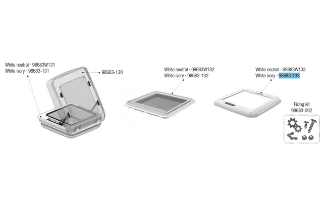 Fiamma Innenrahmen mit Verdunkelung passend für Dachhaube Vent F Pro – Farbe White ivory Fiamma Ersatzteilnummer 98683-133