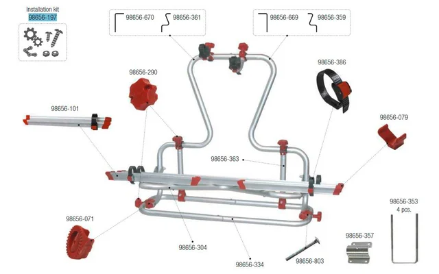 Fiamma Montagesatz passend für Carry Bike Caravan XL A Pro 200 – Fiamma Ersatzteilnummer 98656-197