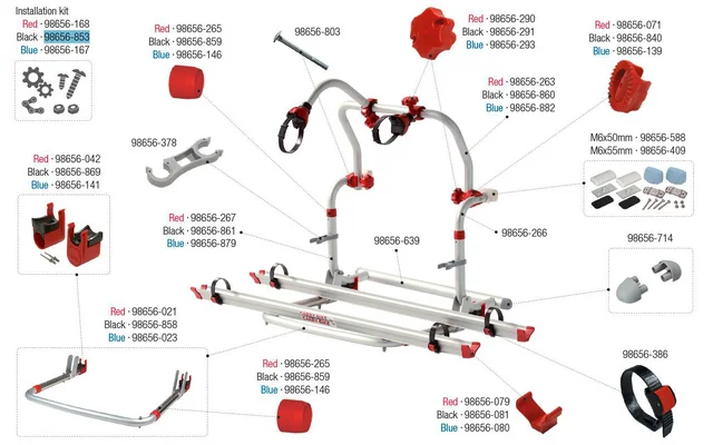 Fiamma Montagesatz passend für Carry Bike Pro C – Farbe Schwarz Fiamma Ersatzteilnummer 98656-853