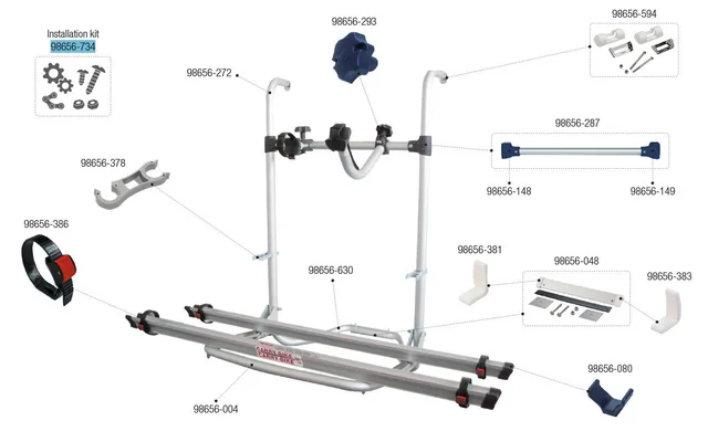Fiamma Montagesatz passend für Carry Bike Pro Hymer Detleffs Version 2008 – Fiamma Ersatzteilnummer 98656-734