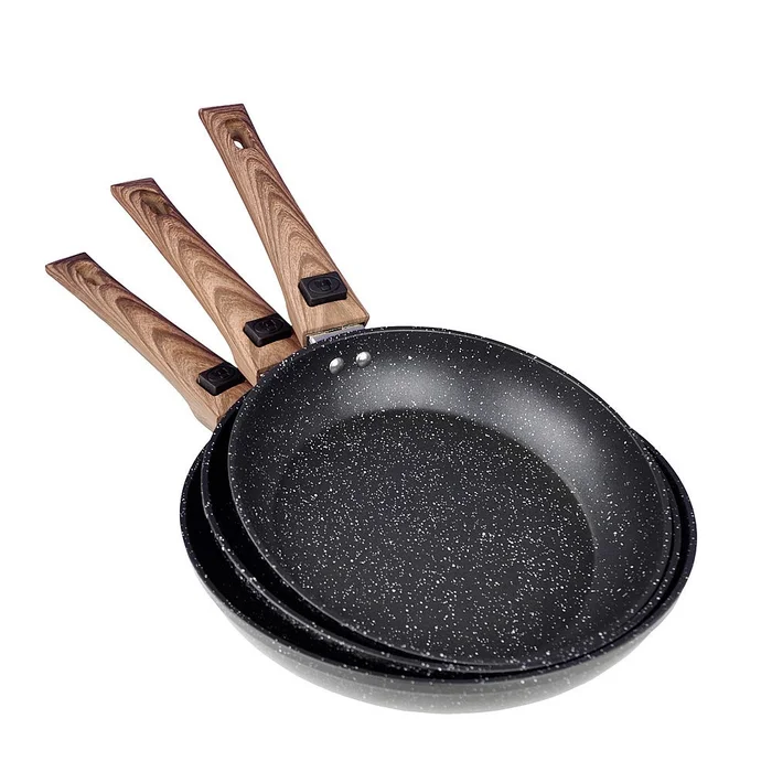 Gimex Alu-Pfannenset Black Line mit Holzdekor 3-teilig