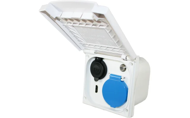 Haba ESB Außensteckdose Multifunktion mit Klappdeckel 12 V / 230 V / HDMI / Satellit Farbe Weiß