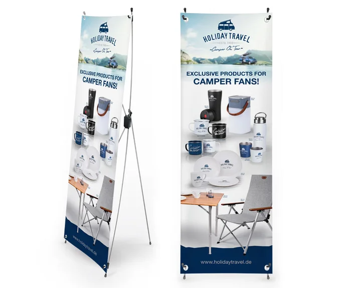 Holiday Travel X-Banner – Motiv: Produkt-Highlights, Sprache: Englisch