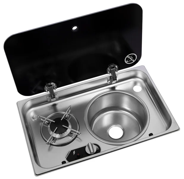 Kocher-Spülen-Kombination – 1-flammig mit Glasabdeckung