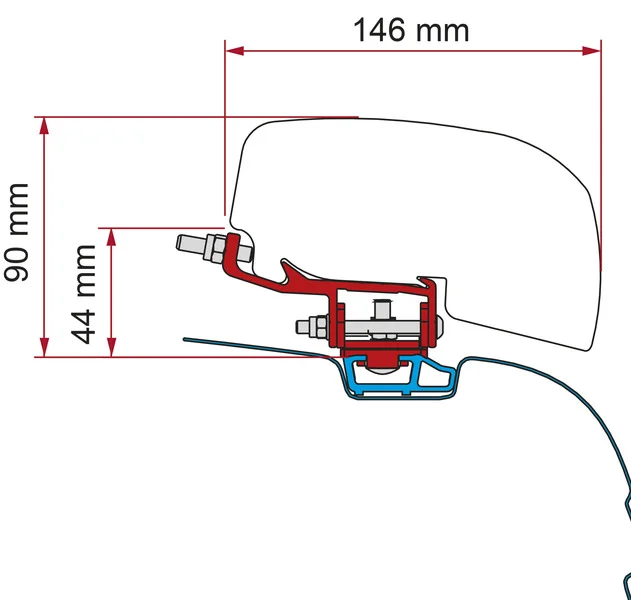 Markisen Adapter F40van für VW T5 / T6 Transporter und Multivan – C-Schiene – Links- und Rechtslenke