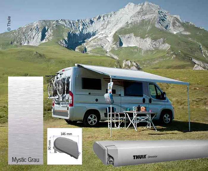 Markisen-Set Omnistor 6300 4m, Gehäuse eloxiert, Kappen: grau