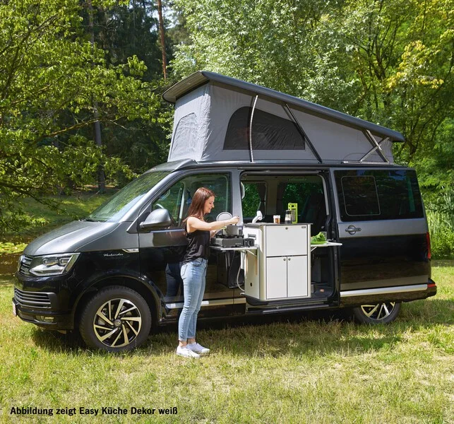 Multifunktionale EASY- KÜCHE – Montage rechts – Hochglanz Silber