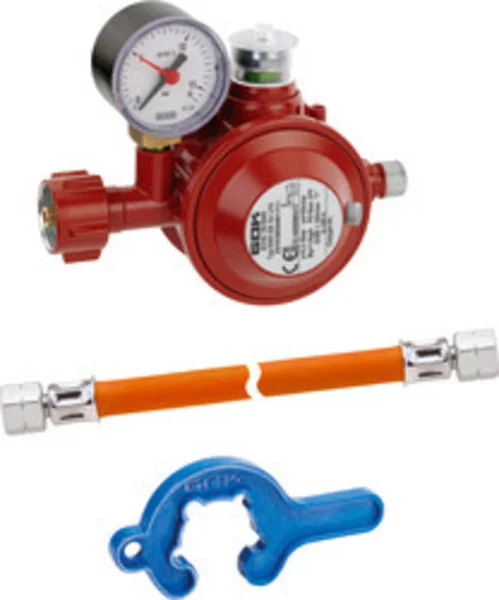 Niederdruckregler 50 mbar mit Manometer und Schlauchleitung