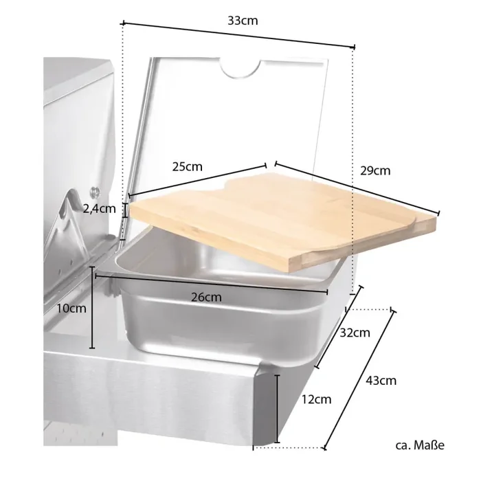 PLATINUM / BLACK Seitentisch mit Schneidebrett und Auffangschale Edelstahl – Bild 3