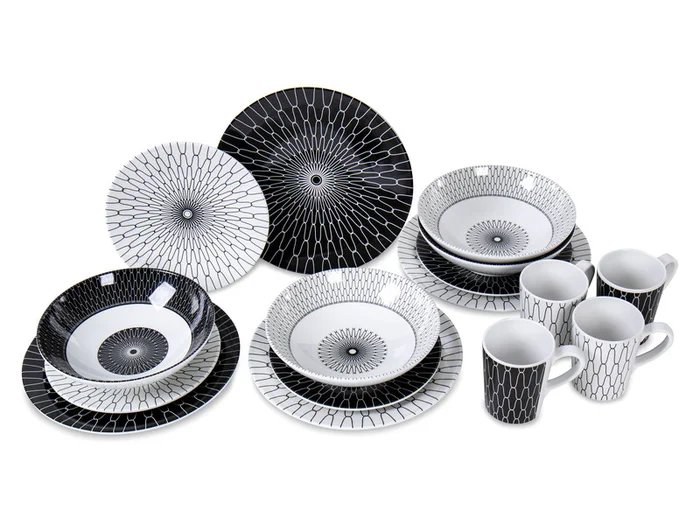 Premium Melamin Geschirrset Black-White – Für 4 Personen