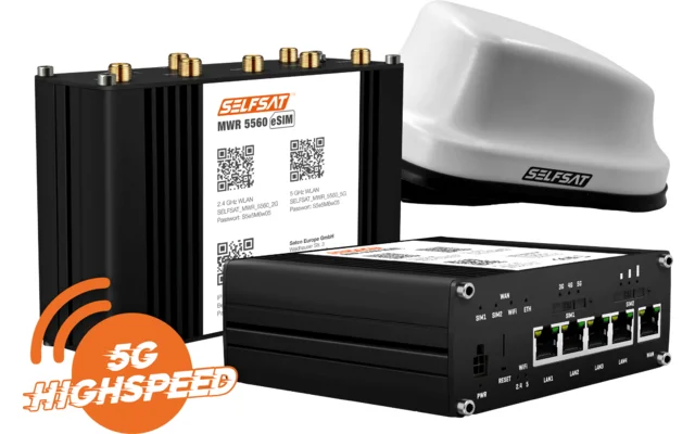 SELFSAT MWR 5560 WLAN Router eSIM 5G Cat 20 bis 3,4 Gbps inklusive SELFSAT 5G Antenne