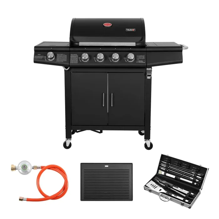 Set RED 4+1 + Grillplatte + Gasregler + Grillbesteckkoffer