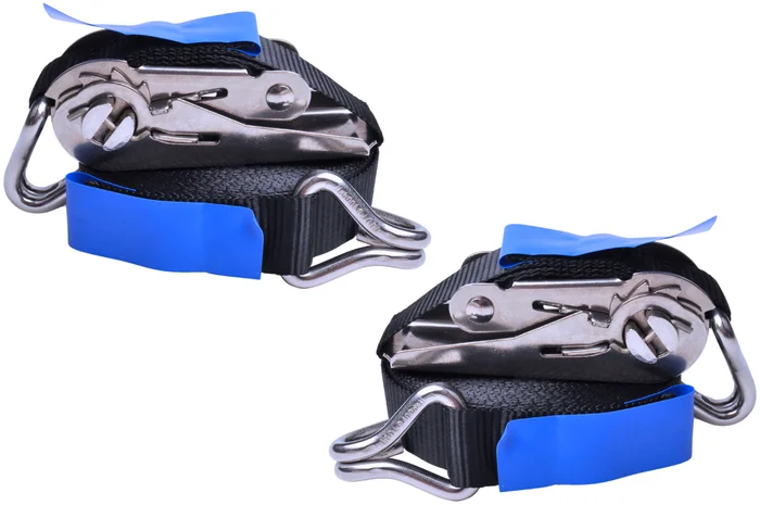 Spanngurte schwarz 570×2,5 cm (400 kg) – mit Edelstahlhaken und Ratsche – satz von 2 Stück