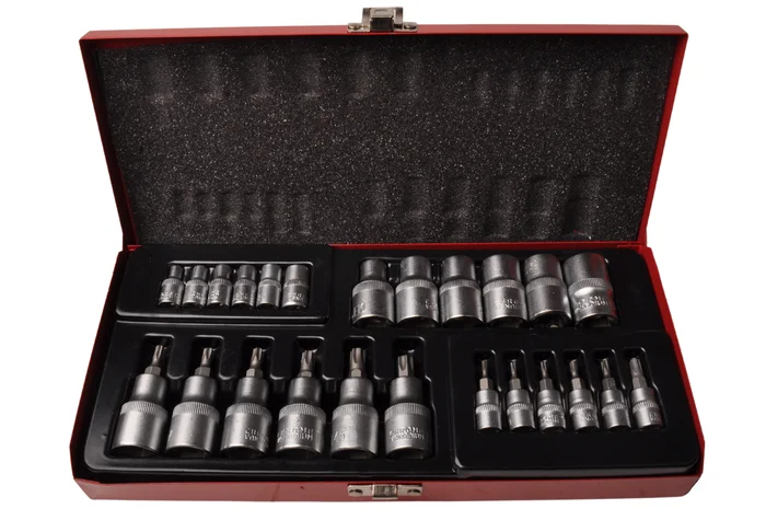 Steckschlüssel + Bitsatz 1/4 1/2 Torx – in Metallbox – Chrom-Vanadium Qualität