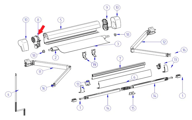 Thule Endplatte links inkl. Kurbelwerk passend zu Thule Omnistor 5102