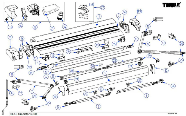 Thule Gelenkarm links für Markise Omnistor 6300 2,6 Meter – Thule Ersatzteilnummer 1500603326