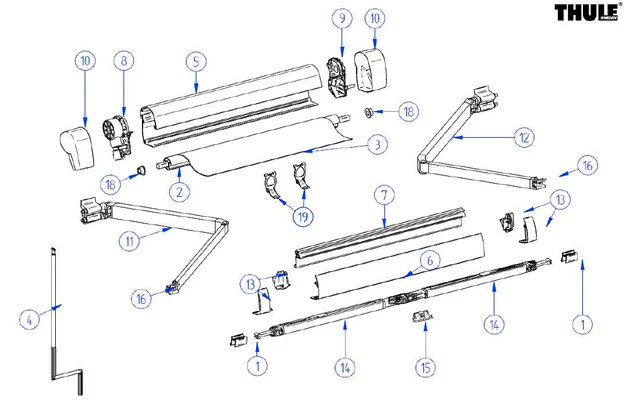 Thule Markisenwalze / Tuchrolle für Markise Omnistor 5102 / VW 2,6 Meter – Thule Ersatzteilnummer 1500601954