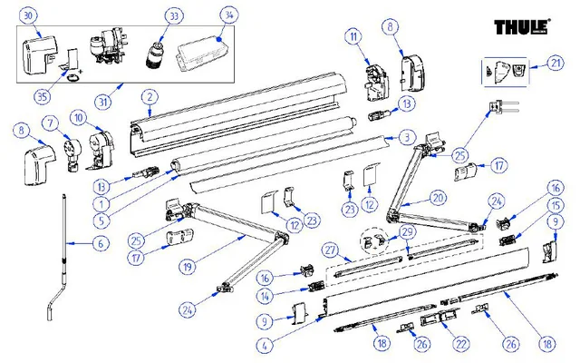 Thule Stützfuß für Markise Omnistor 5200 2,3 Meter – Thule Ersatzteilnummer 1500603078