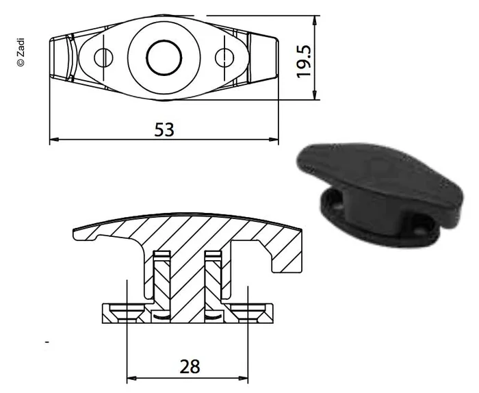 Türvorreiber – 53 x 19,5 mm – Schwarz