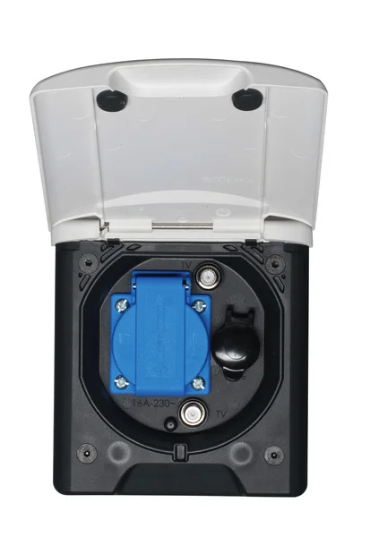 Universal-Vorzeltsteckdose 12/230 V mit Magnetverschluss – Weiß