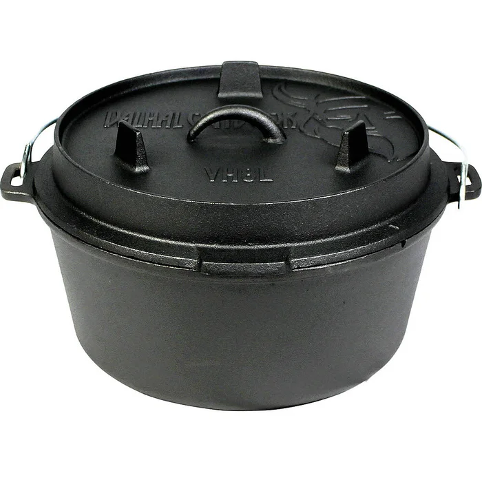Valhal Outdoor Feuertopf Dutch Oven Gusseisen, flacher Boden, 8 l